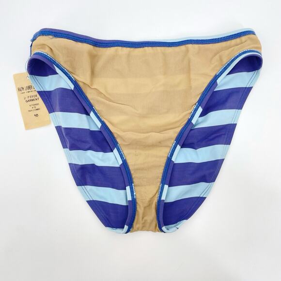 Ralph Lauren Sport Blue Aqua Y2K Wide Stripe Bikini Bottoms Coastal Pool Size 10 - Picture 5 of 13